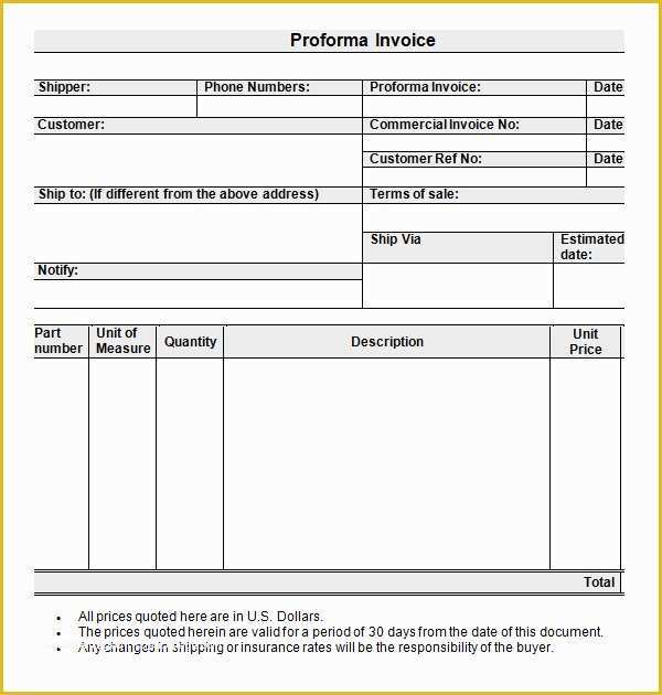 Free Proforma Invoice Template Download Of 7 Proforma Invoice Templates Download Free Documents In