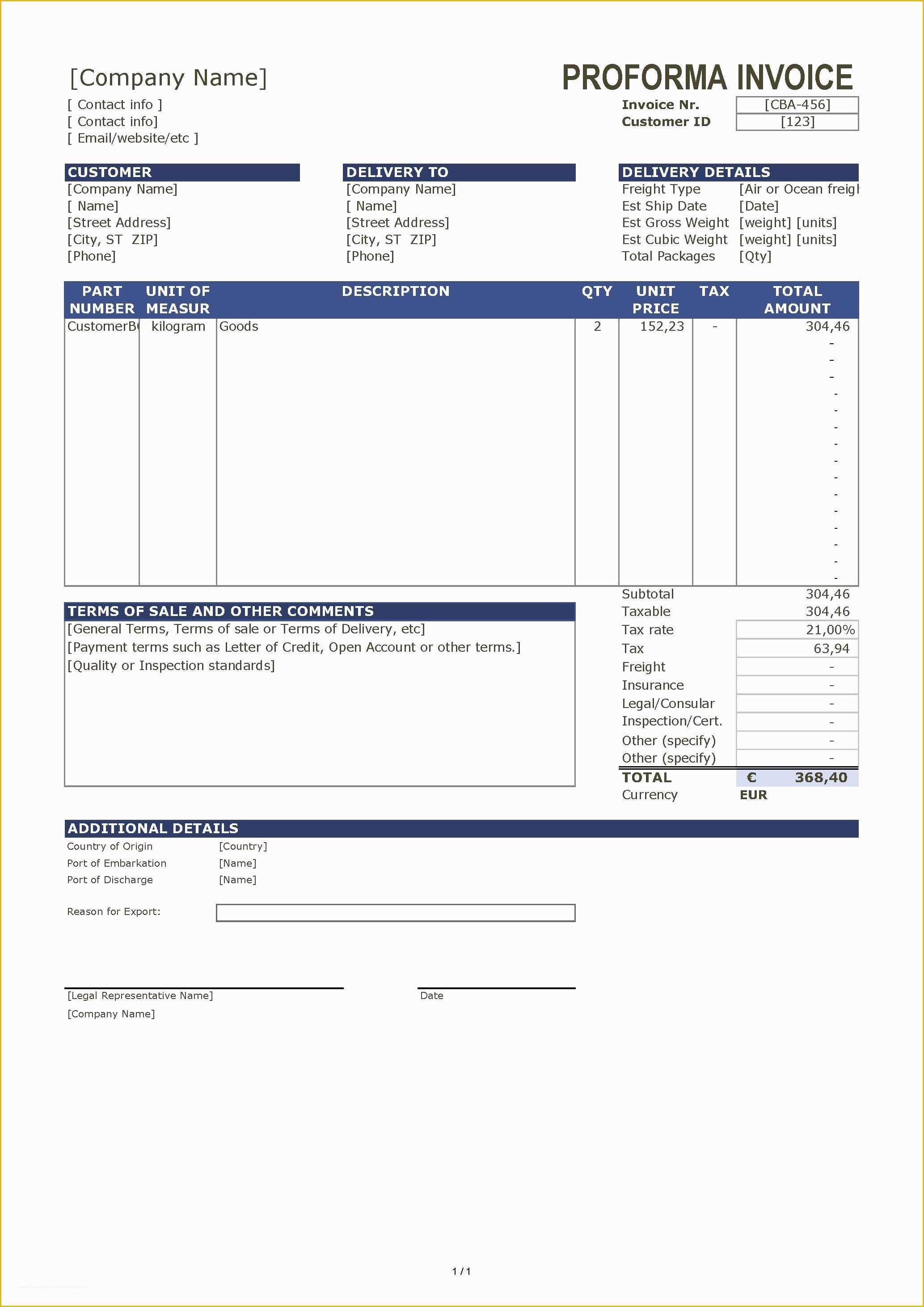 Free Proforma Invoice Template Download Of Free Proforma Invoice Template