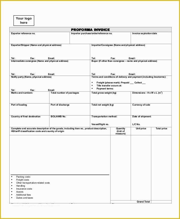 Free Proforma Invoice Template Download Of Proforma Invoice 13 Free Word Excel Pdf Documents