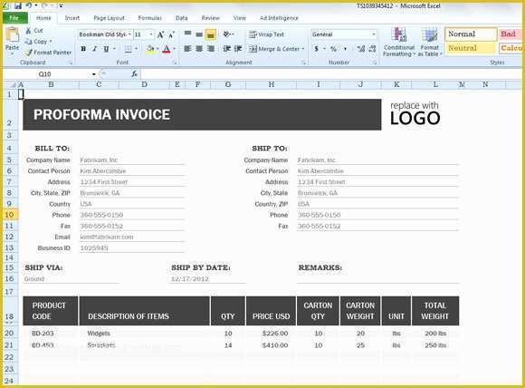 Free Proforma Invoice Template Download Of Proforma Invoice Template for Excel 2013