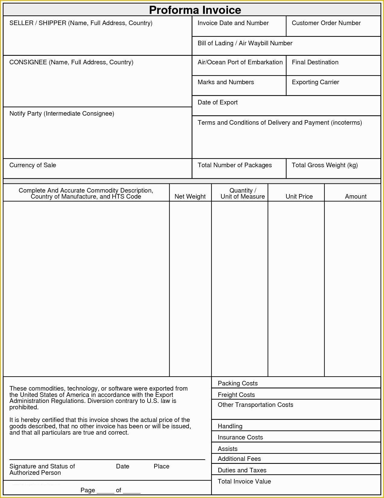Free Proforma Invoice Template Download Of Proforma Invoice Template Pdf