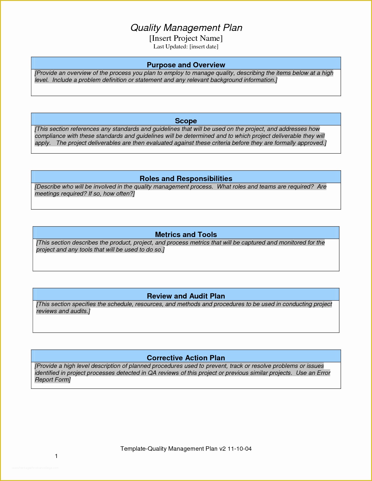 Free Program Management Templates Of Quality Management Plan Template