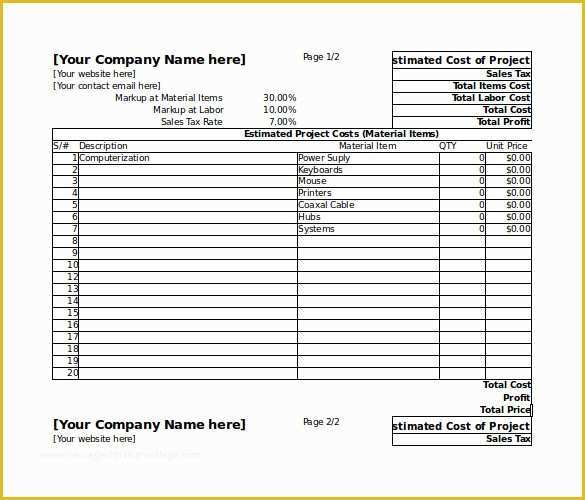 Free Project Estimate Template Of 26 Blank Estimate Templates Pdf Doc Excel Odt