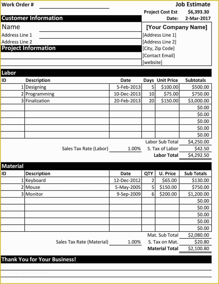 Free Project Estimate Template Of 44 Free Estimate Template forms [construction Repair