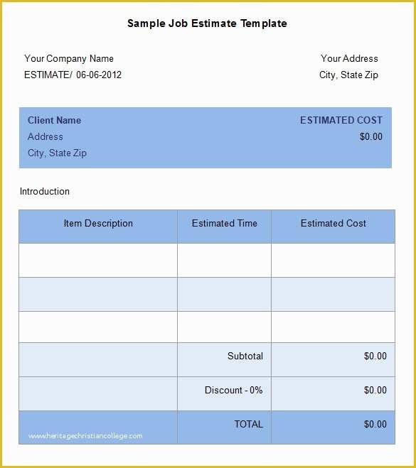 Free Project Estimate Template Of 5 Job Estimate Templates – Free Word Excel &amp; Pdf