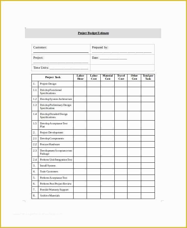 Free Project Estimate Template Of 8 Project Estimate Templates Free Sample Example