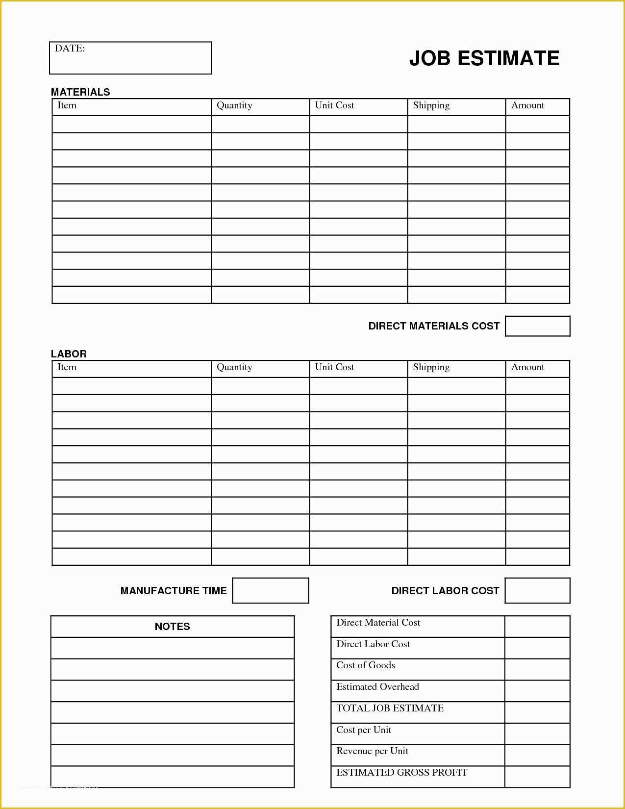 Free Project Estimate Template Of Free Project Cost Estimate Template and Printable Job