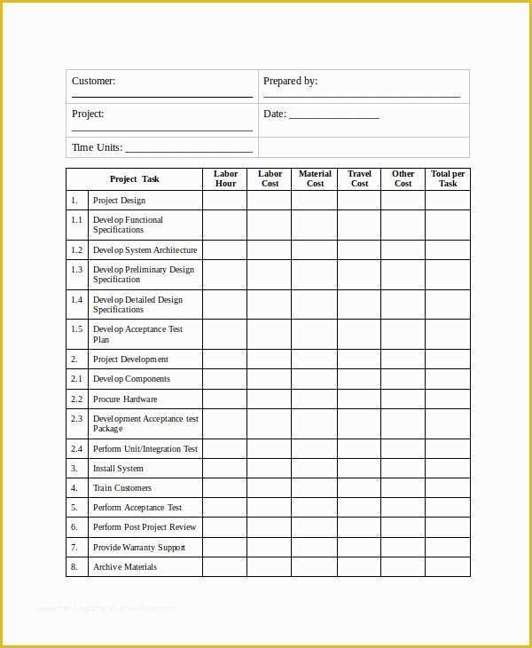 Free Project Estimate Template Of Free Project Cost Estimate Template Excel Porject Cost