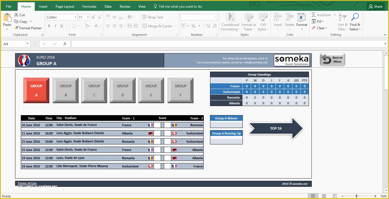 Free Project Management Templates Excel 2016 Of Uefa Euro 2016 Excel Template someka