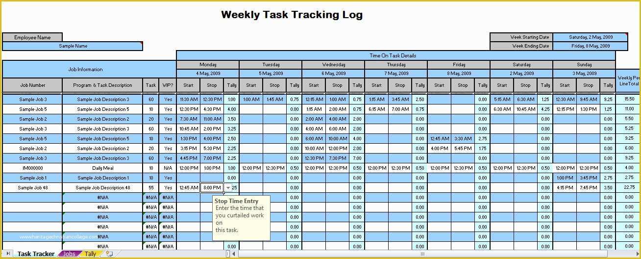 Free Project Tracking Template Of Weekly Time Tracking Spreadsheet