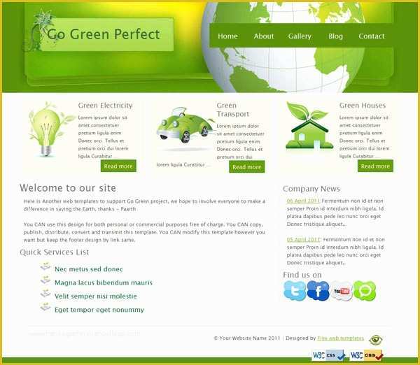 Free Project Website Templates Of Free Go Green Perfect Css Website Template