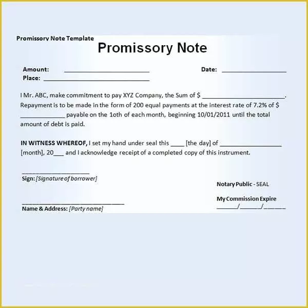 51 Free Promissory Note Template for A Vehicle