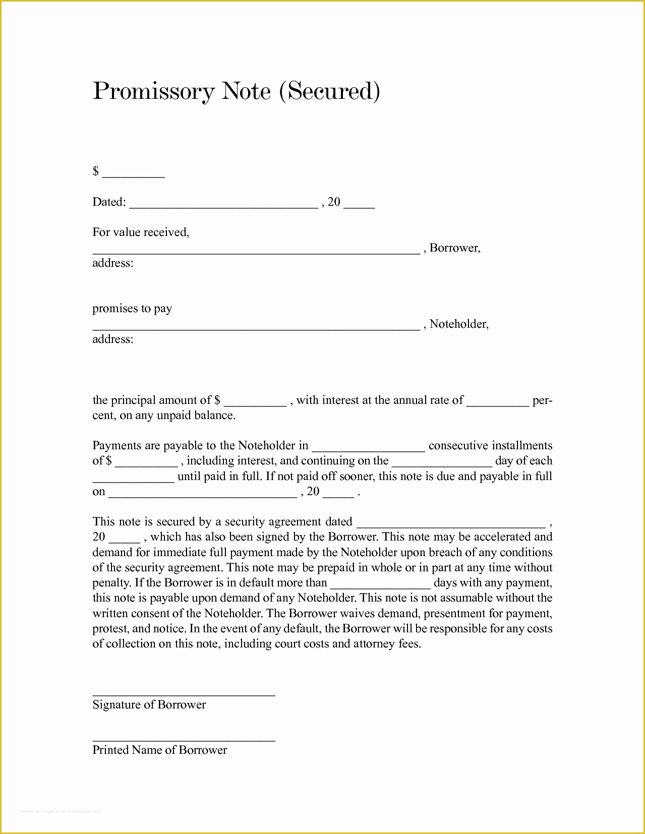 Free Promissory Note Template for A Vehicle Of 4 Secured Promissory Note Template