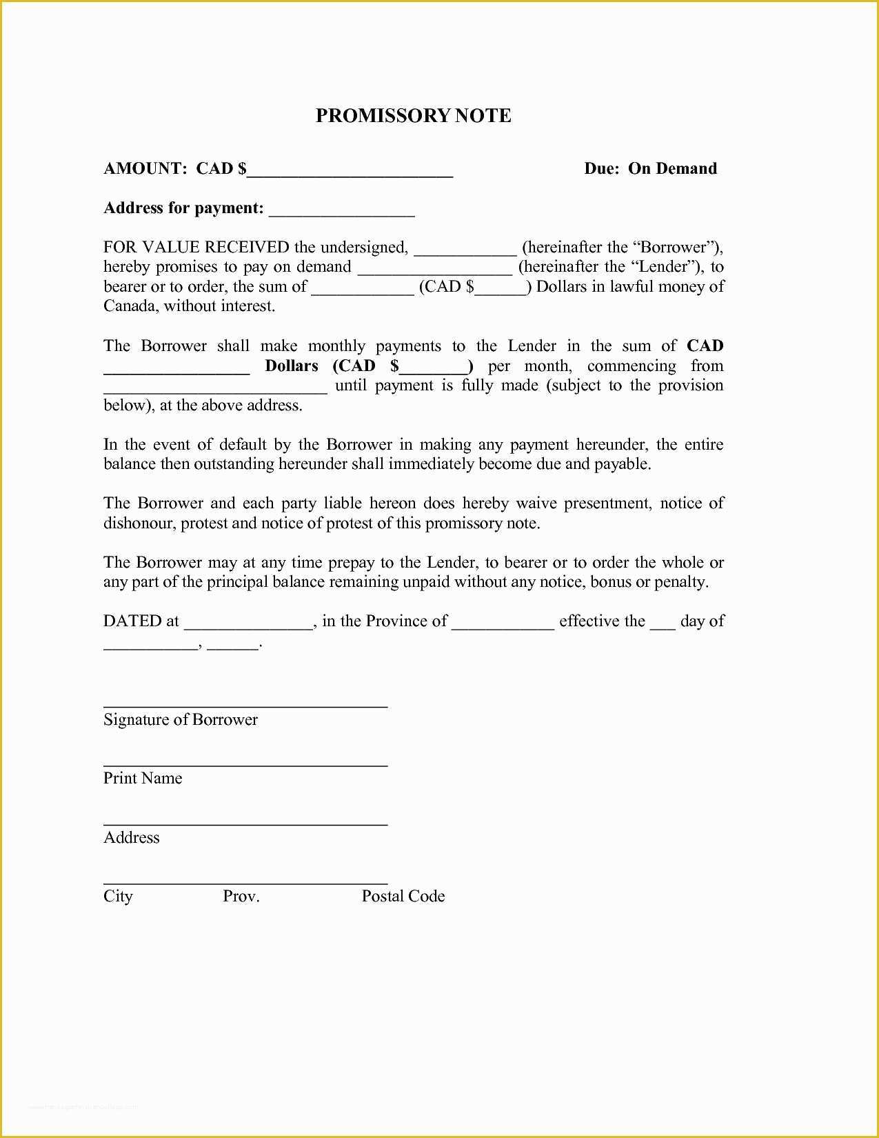 Free Promissory Note Template For Personal Loan
