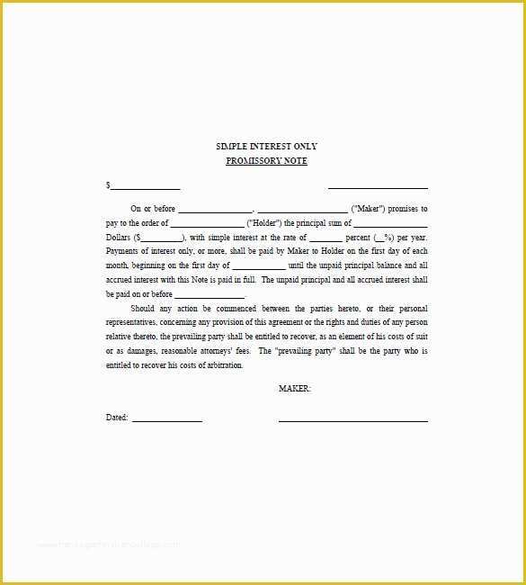 Free Promissory Note Template for Personal Loan Of Interest Ly Loan Promissory Note Sample for Personal