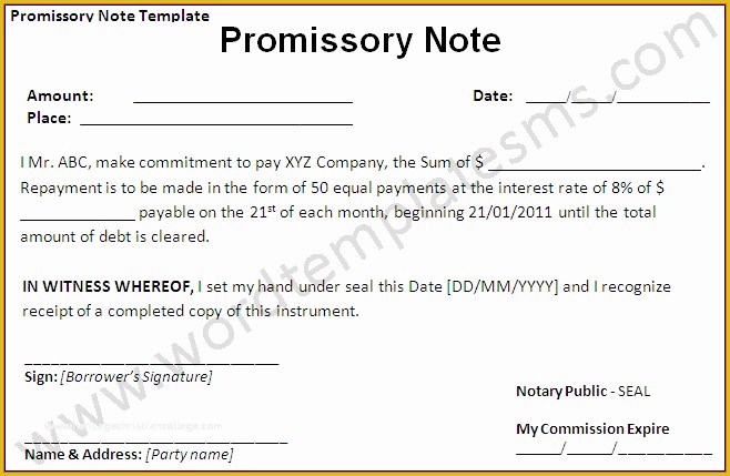 Free Promissory Note Template Georgia Of 11 Promissory Note Template Word