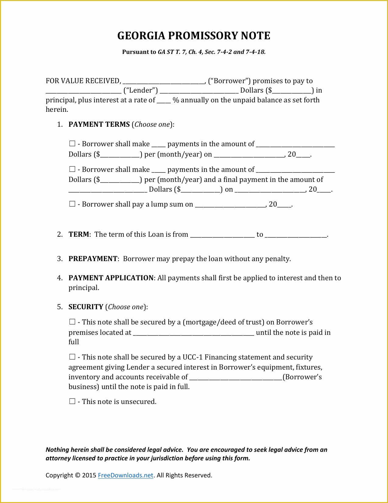 Free Promissory Note Template Georgia Of Download Georgia Promissory Note form Pdf Rtf