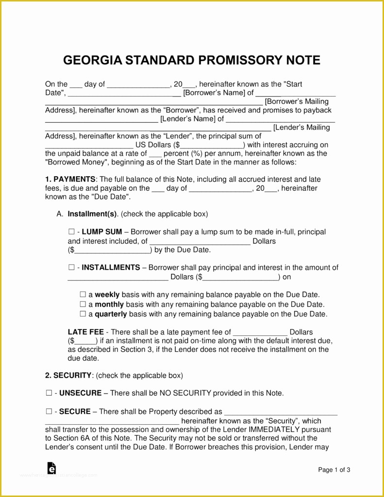Free Promissory Note Template Georgia Of Free Georgia Promissory Note Templates Word