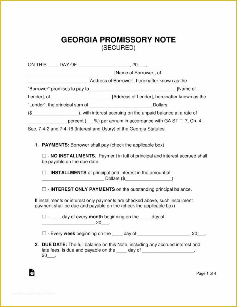Free Promissory Note Template Georgia Of Free Georgia Secured Promissory Note Template Word