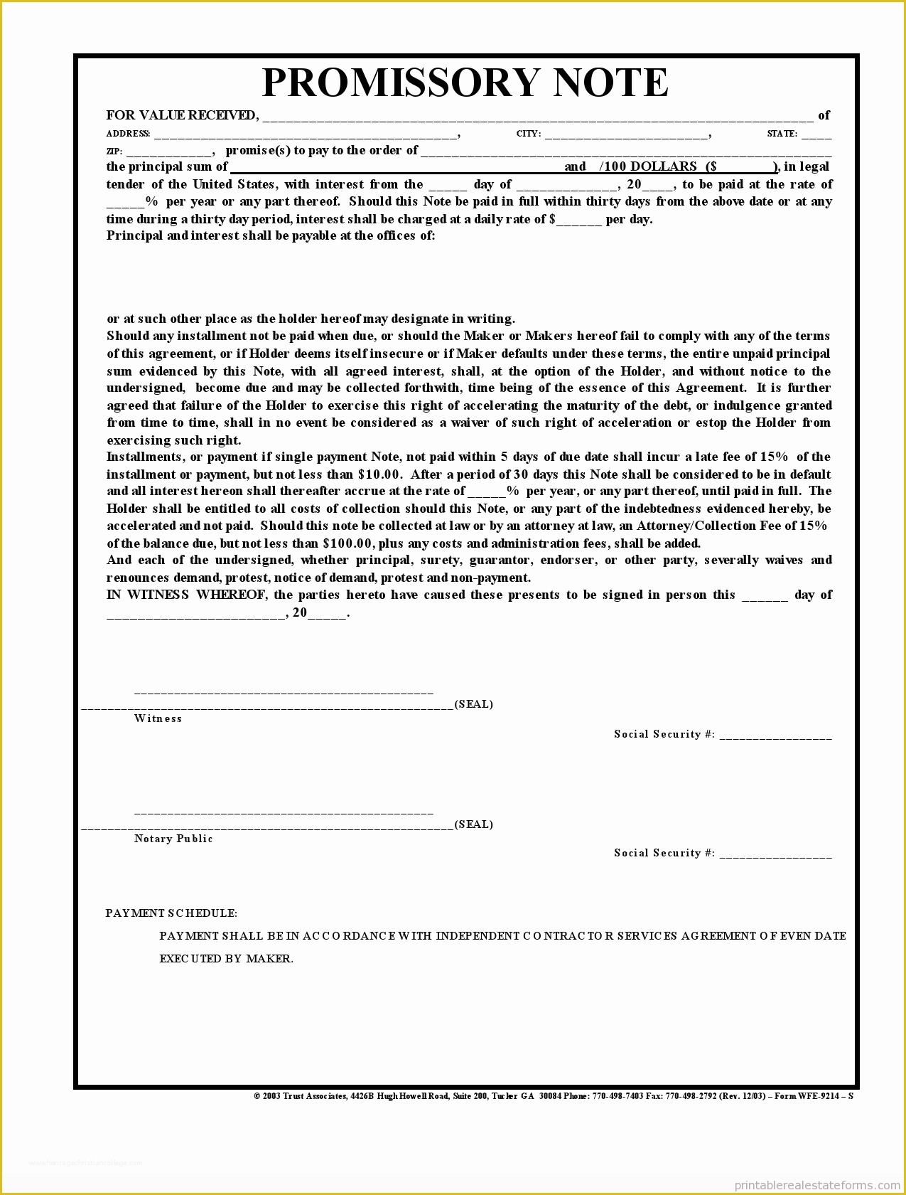 Free Promissory Note Template Georgia Of Sample Printable Promissory Note Credit Scedule form