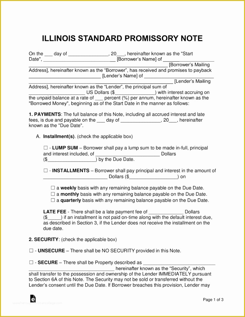 Free Promissory Note Template Illinois Of Free Illinois Promissory Note Templates