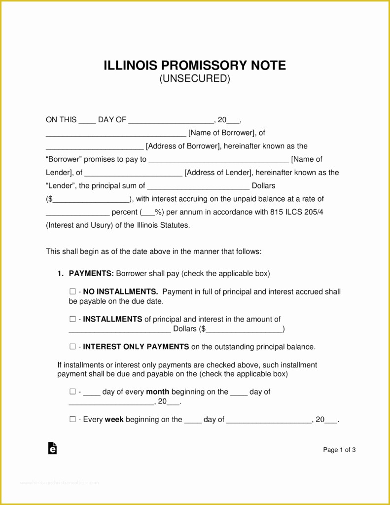 Free Promissory Note Template Illinois Of Free Illinois Unsecured Promissory Note Template Word