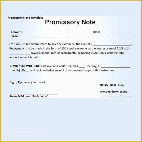 Free Promissory Note Template Illinois Of Printable Sample Promissory Note Sample form