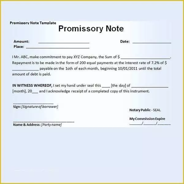 Free Promissory Note Template Illinois Of Printable Sample Promissory Note Sample form