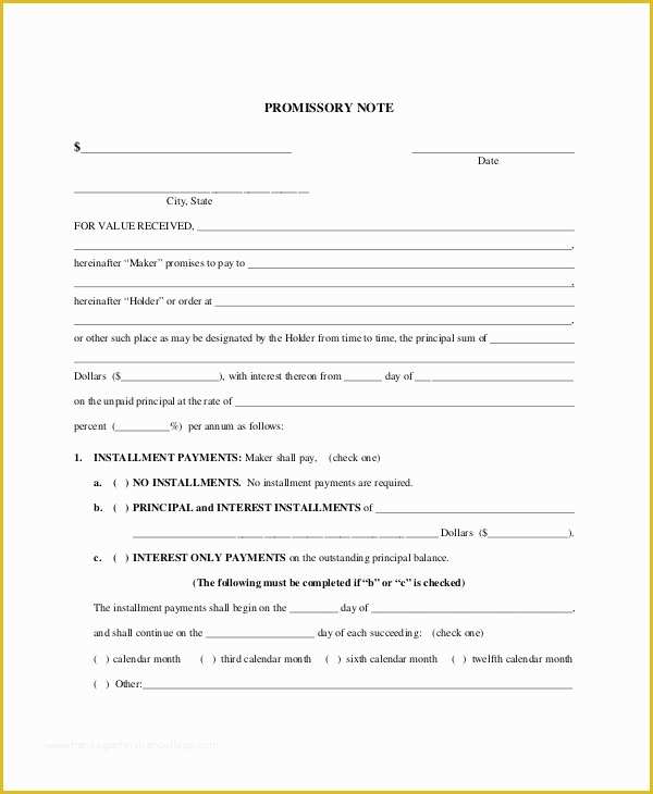 Free Promissory Note Template Illinois Of Free Promissory Note