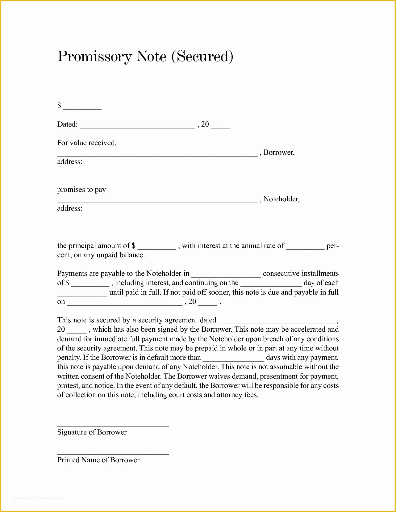 Free Promissory Note Template Illinois Printable Templates