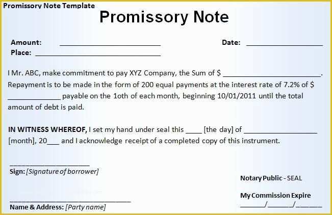 Free Promissory Note Template Of Free Printable Promissory Note Template