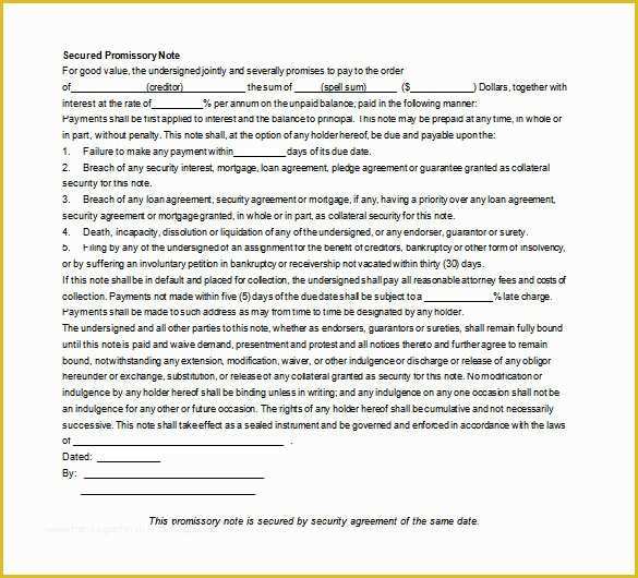 Free Promissory Note with Collateral Template Of 35 Promissory Note Templates Doc Pdf