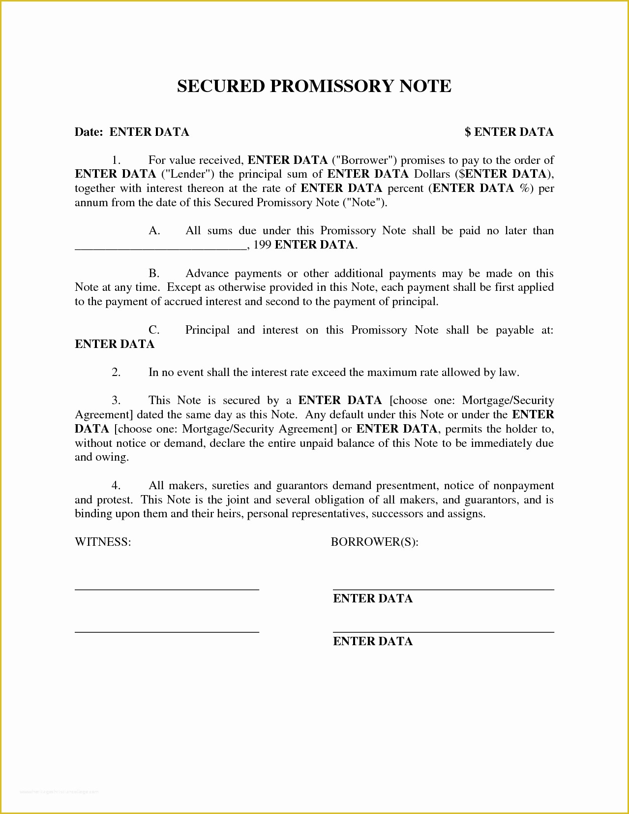 Free Promissory Note with Collateral Template Of 4 Secured Promissory Note Template