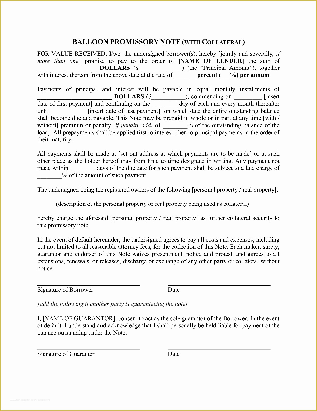 Free Promissory Note with Collateral Template Of Best S Of Balloon Business Promissory Note Template