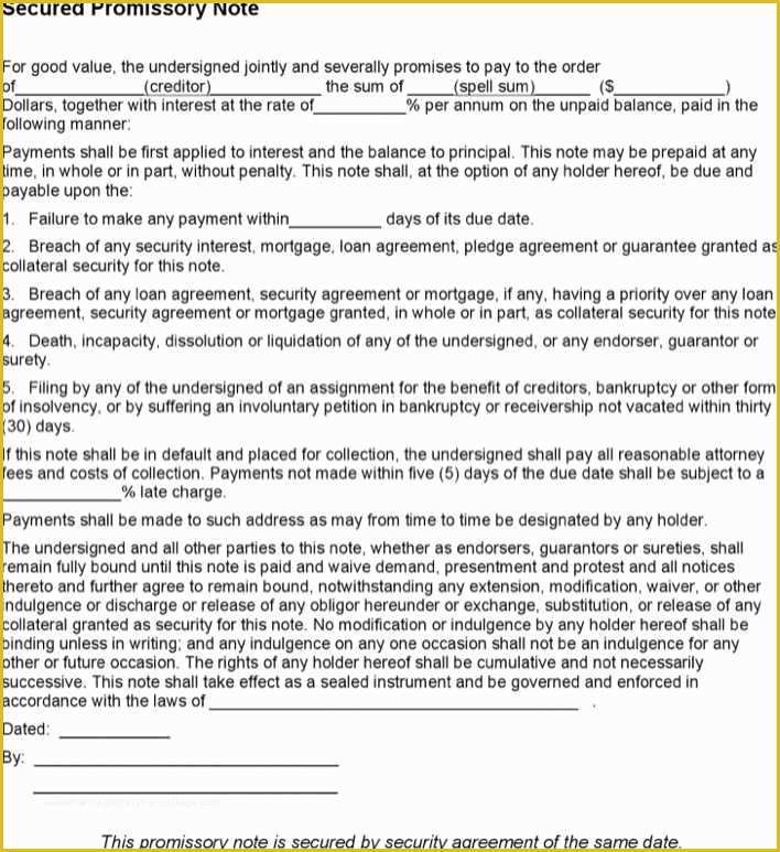 Free Promissory Note with Collateral Template Of Download Secured Promissory Note Template for Free