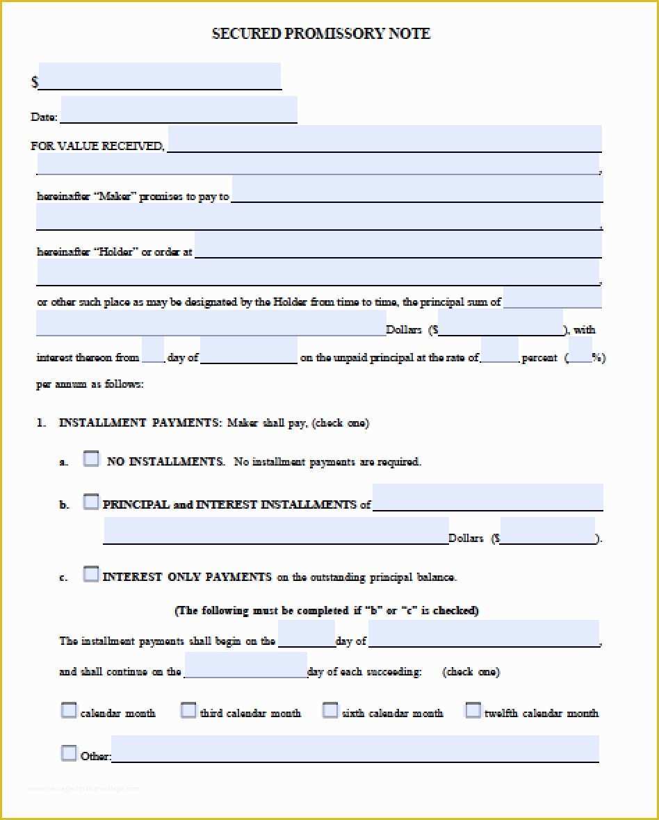 Free Promissory Note with Collateral Template Of Download Secured Promissory Note Template Pdf