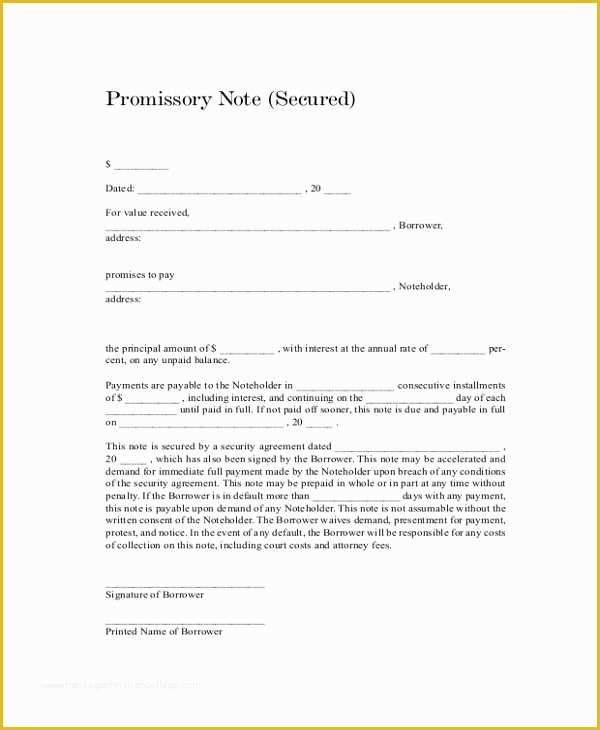 Free Promissory Note with Collateral Template Of Free Promissory Note Template Pdf Free Download