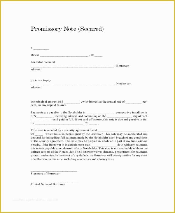 Free Promissory Note with Collateral Template Of Free Promissory Note Template Pdf Free Download
