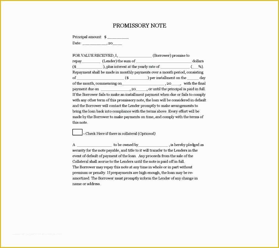 Free Promissory Note with Collateral Template Of Promissory Note Templates Doc Free Premium Editable