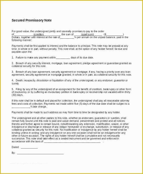 Free Promissory Note with Collateral Template Of Secured Loan Note Word Template Free Agreement Uk Simple