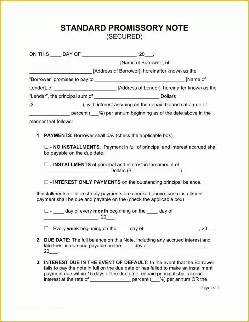 Free Promissory Note with Collateral Template Of Secured Promissory Note Template