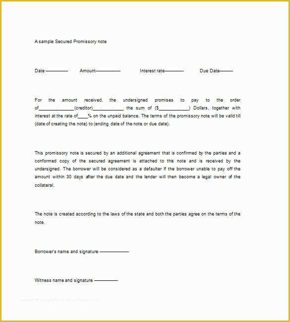 Free Promissory Note with Collateral Template Of Secured Promissory Note Templates – 9 Free Word Excel