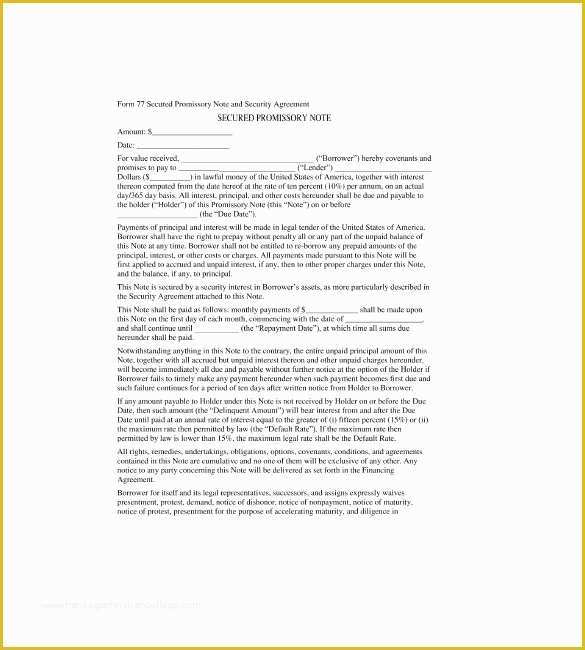 Free Promissory Note with Collateral Template Of Secured Promissory Note Templates – 9 Free Word Excel