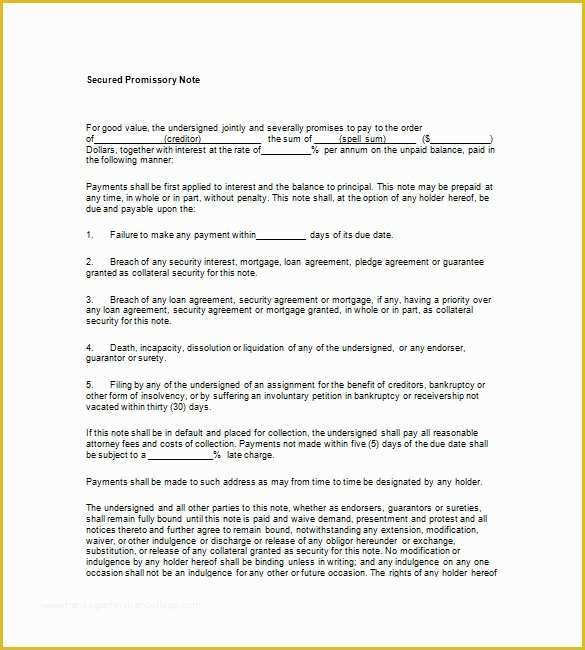 Free Promissory Note with Collateral Template Of Secured Promissory Note Templates – 9 Free Word Excel