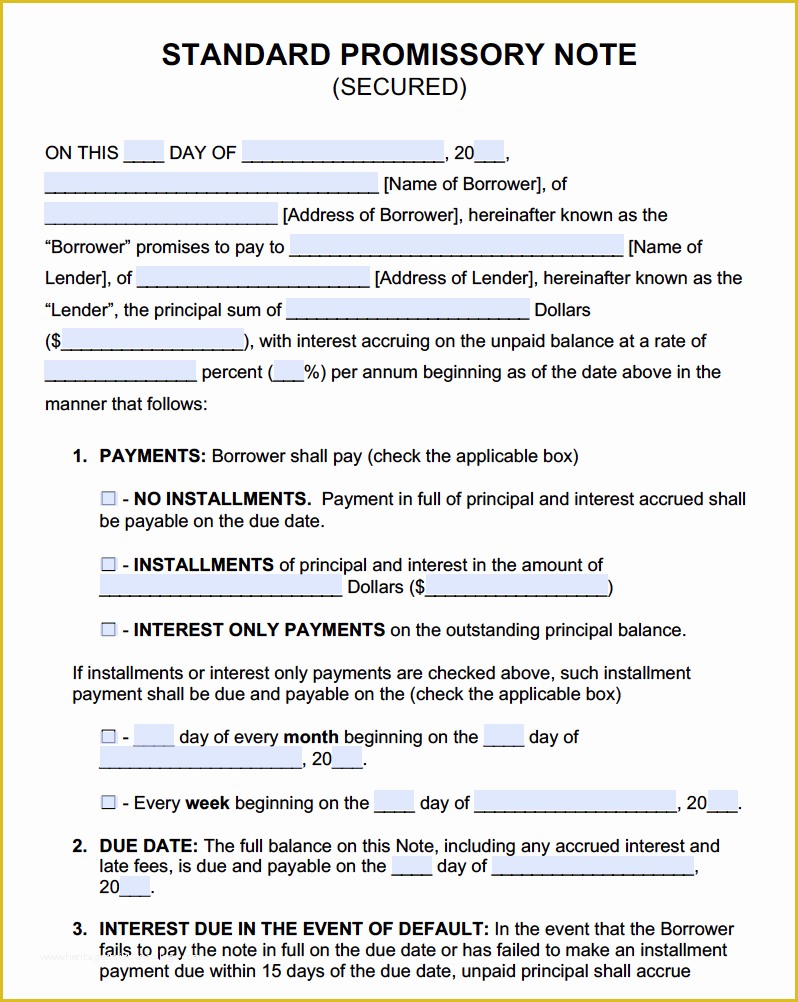 Free Promissory Note with Collateral Template Of Secured Promissory Note Templates Promissory Notes