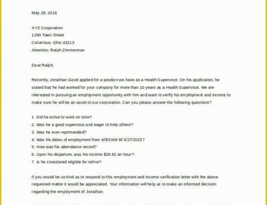 Free Proof Of Income Letter Template Of In E Verification Letter 7 Free Word Pdf Documents