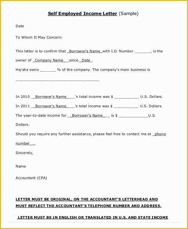 Free Proof Of Income Letter Template Of In E Verification Letter for Self Employed