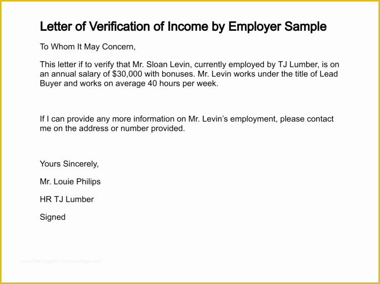 Free Proof Of Income Letter Template Of Letter Of Verification