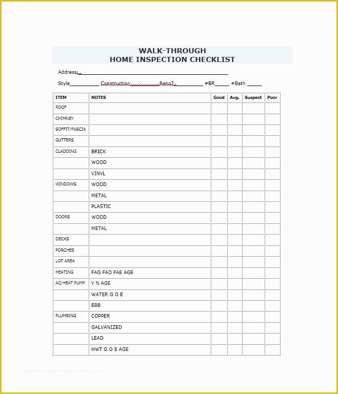 Free Property Inspection Checklist Templates Of 20 Printable Home Inspection Checklists Word Pdf