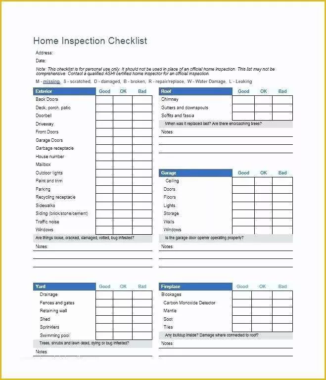 Free Property Inspection Checklist Templates Of Home Inspection Checklist Template Printable Foster Home